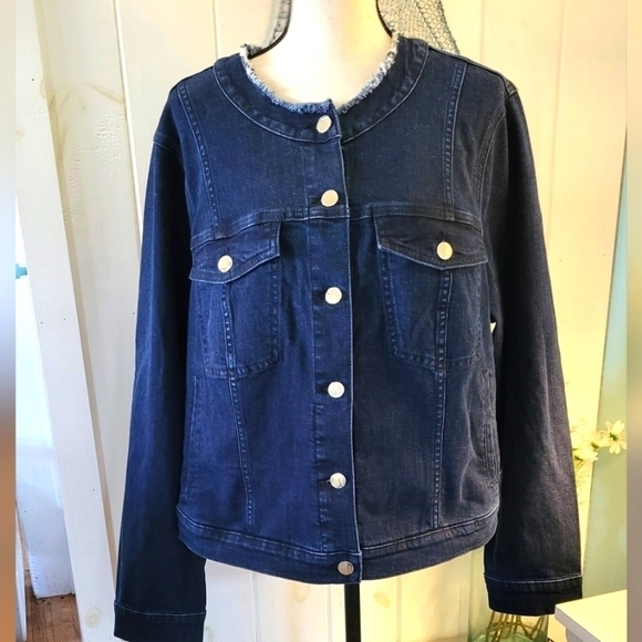 7 For All Mankind Jen7 Frayed Collar Denim Jacket - Picture 3 of 15